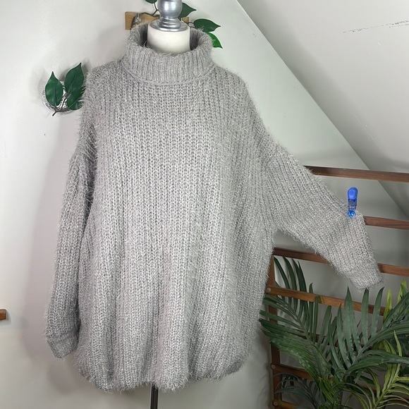 Free People Oasis Gray Oversized Cozy Tunic Sweater S - Picture 2 of 13
